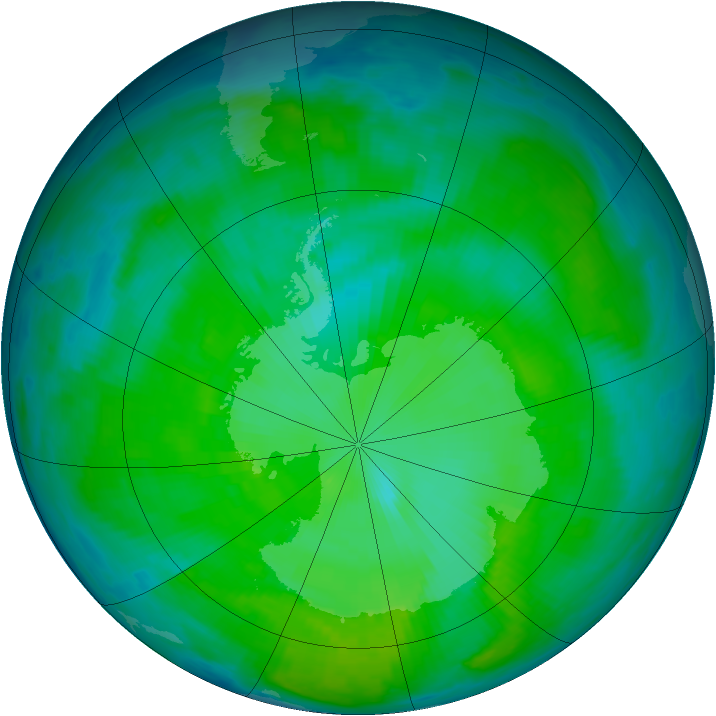 Antarctic ozone map for 25 December 1996